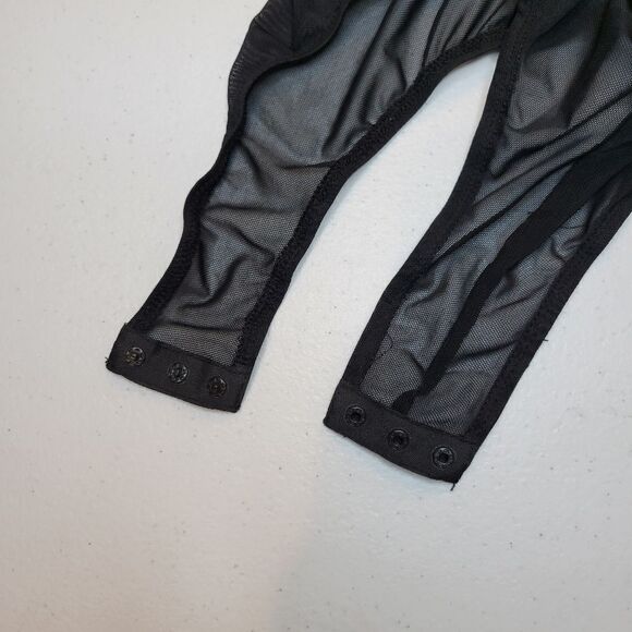 Thats so Fetch Long Sleeve Bodysuit Black Ruched Mesh Women's 4 - Picture 11 of 15